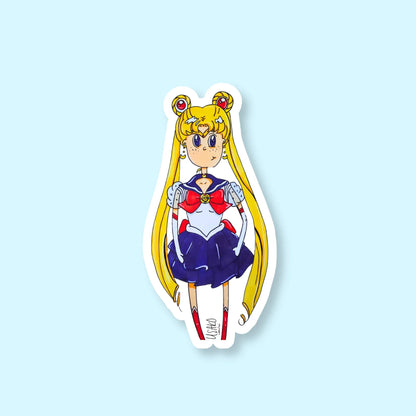 Sticker of Sailor Moon character on a light blue background