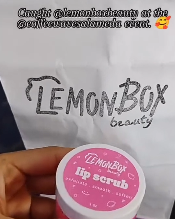 Lemon Box beauty lip scrub with packaging in the background