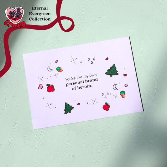 Card with decorative elements and text on a light green background