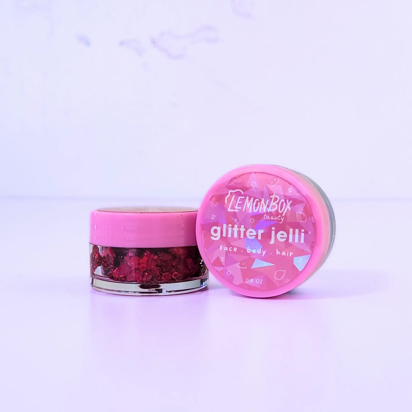 Lemon Box Beauty Jellyheart Glitter Jelli - vibrant ruby red chunky body glitter in a clear jar with a texture 