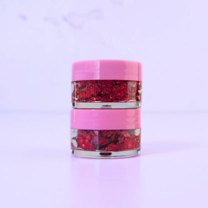 Lemon Box Beauty Jellyheart Glitter Jelli - vibrant ruby red chunky body glitter in a clear jar with a texture 