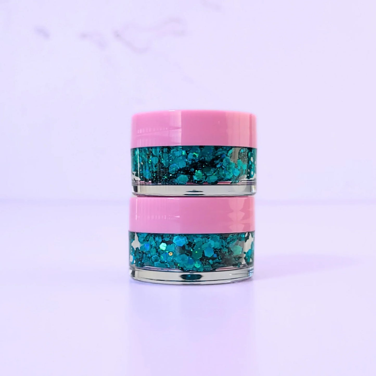 Lemon Box Beauty Mermaid Tails Glitter Jelli - vibrant teal and aquamarine chunky body glitter in a clear jar with a texture